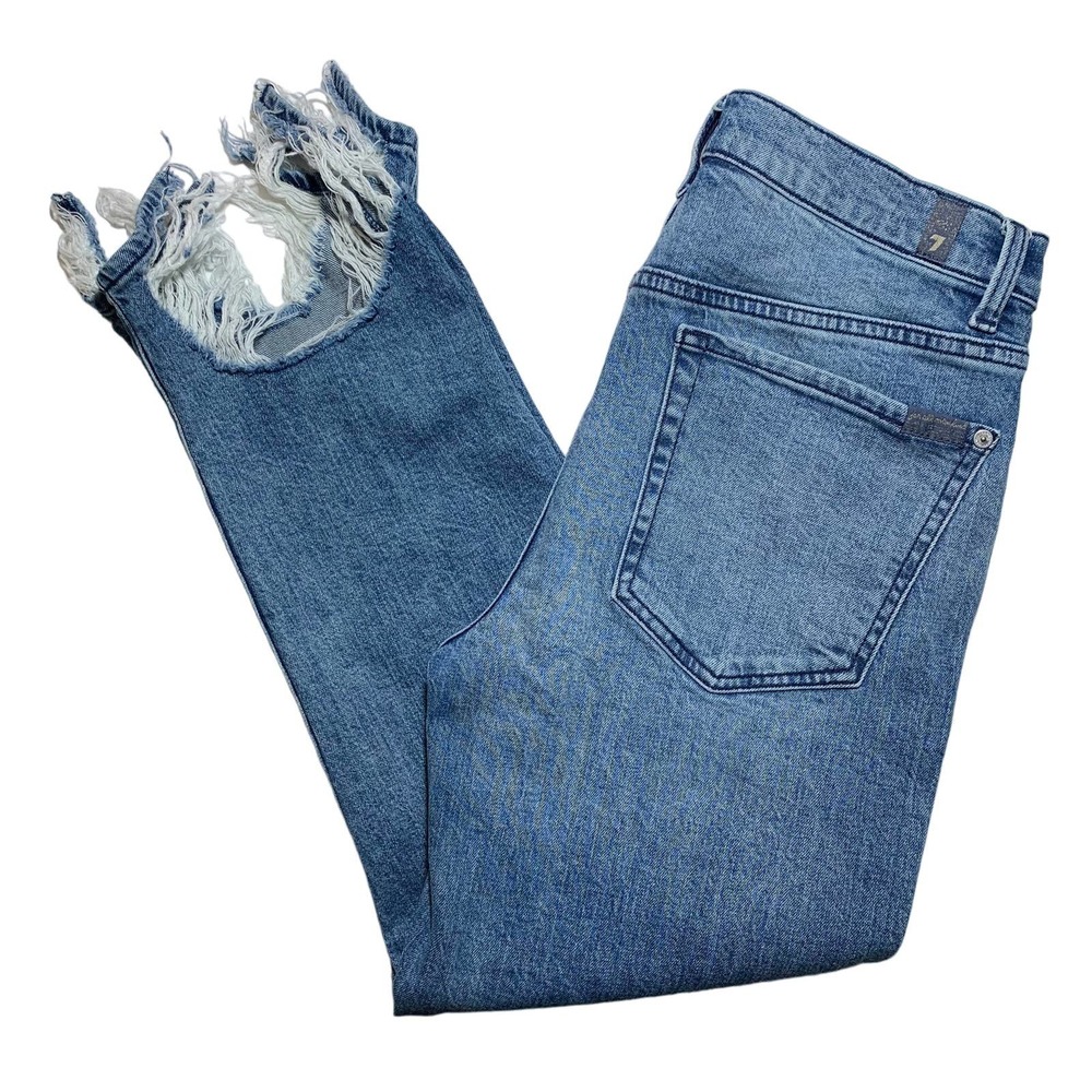 7 For All Mankind | Women | Distressed Hem High Rise Cropped Straight Jeans | 30 - Picture 14 of 14